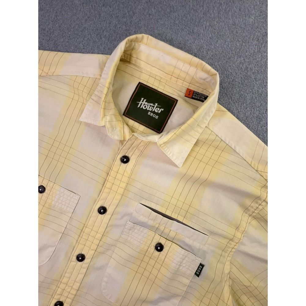 Howler Brothers Shirt Men's S Yellow Button Up Geometric Short Sleeve Outdoors‎